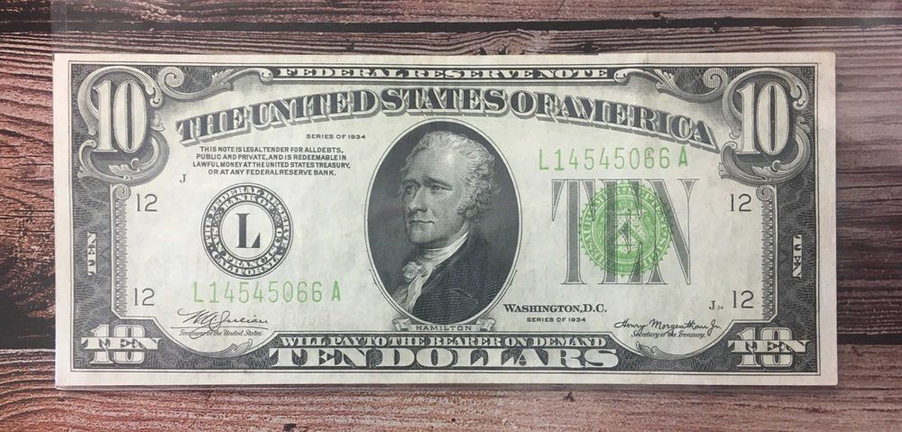 10 dolarów 1934 rok - jasnozielona pieczęć (lemon seal) - UNC - #1