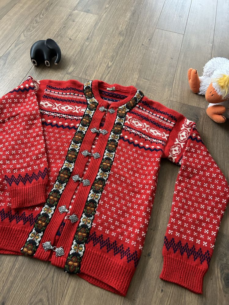 Sweter wełniany norweski Dale of Norway Dirdalstrikk 44 czerwony