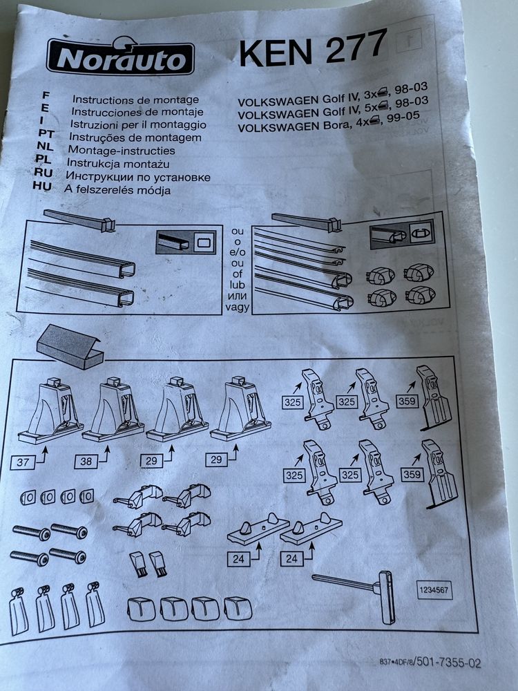 Conjunto de apoios para barras de tejadilho