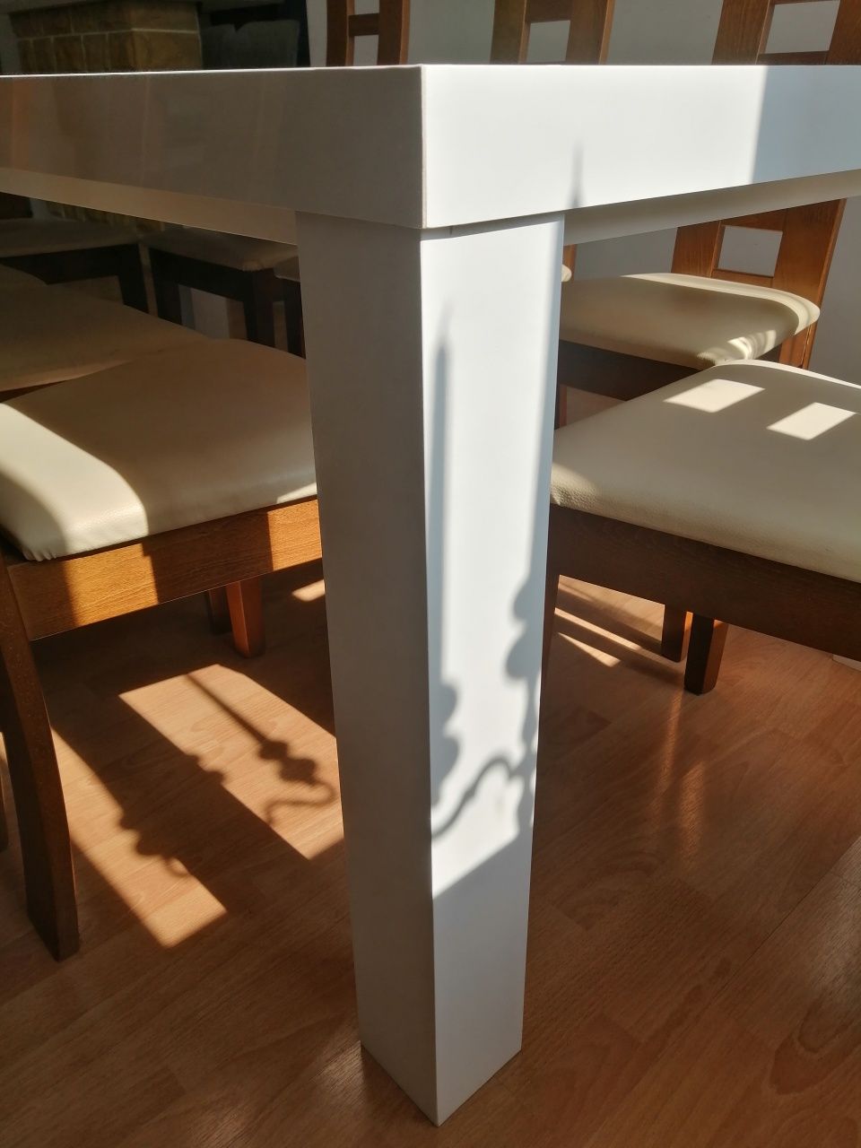 Komplet Stół biały połysk 100/200 + krzesła 8 szt.
