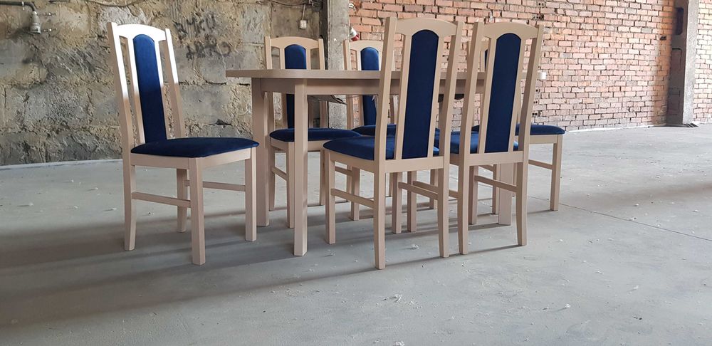 Nowe : STÓŁ 80x140/180 + 6 KRZESEŁ, SONOMA + GRANATOWY , dostawa PL