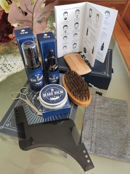 Kit Barba completo 8 em 1 óleo /creme /escova /champô /tesoura / pente