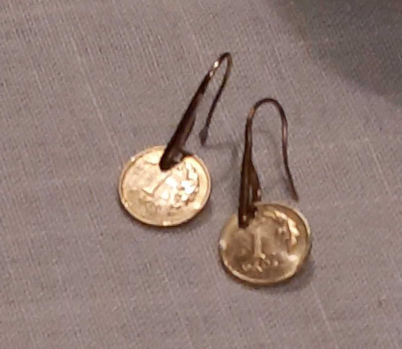 Kolczyki zlote monety monetki 1 grosz stal chirurgiczna 1 groszowki