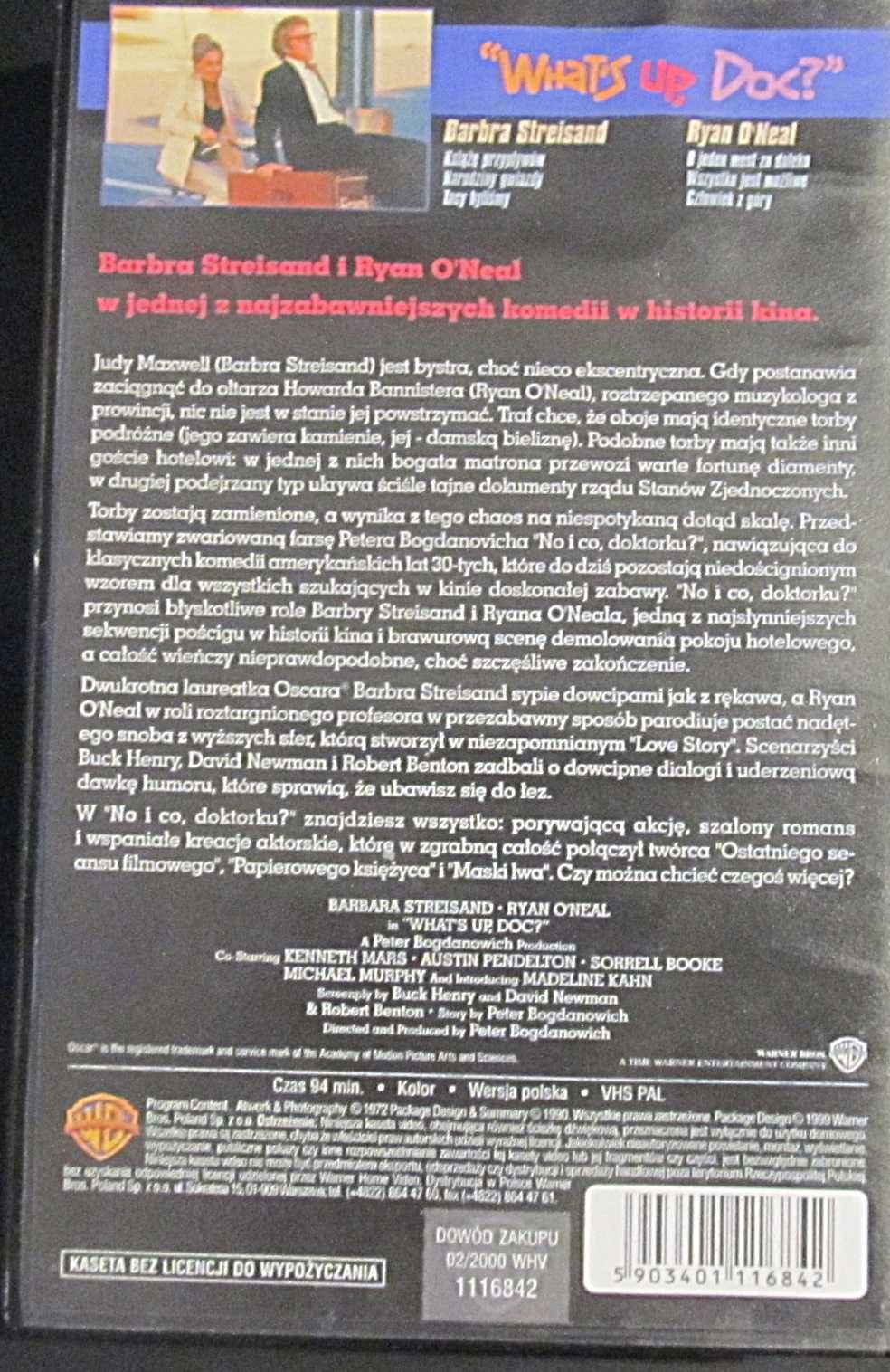 Barbara Streisand Ryan O'Neal No i co Doktorku Vhs