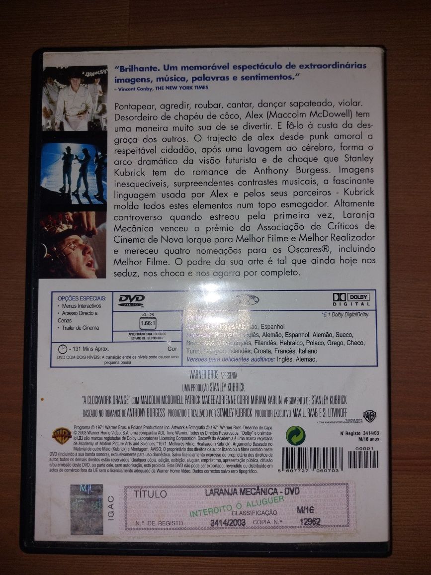 DVD Coleção Kubrick " Laranja Mecânica " 1971  (Como Novo)