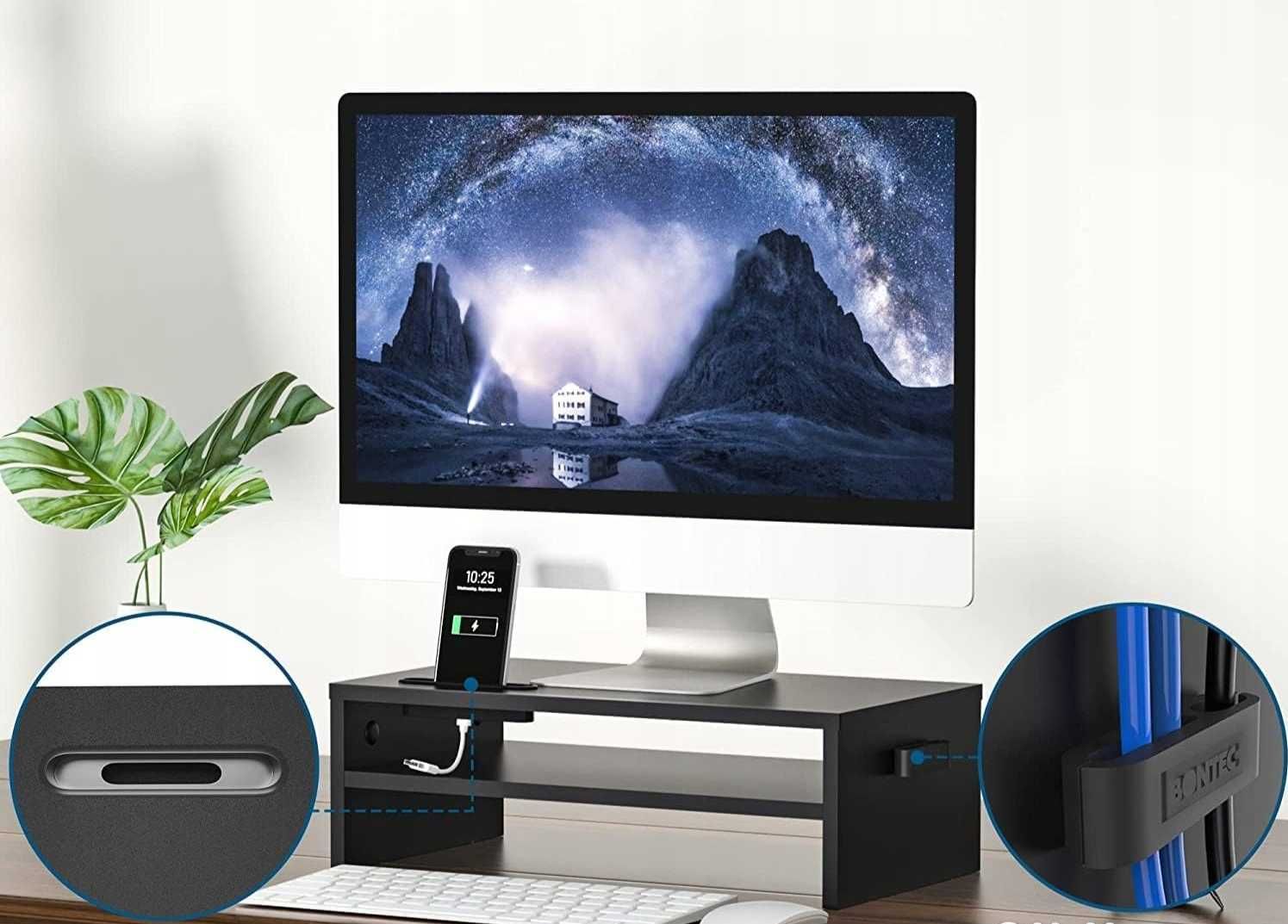 Stojak na monitor z Uchwytem na Smartfon BONTEC - czarny Nr00340