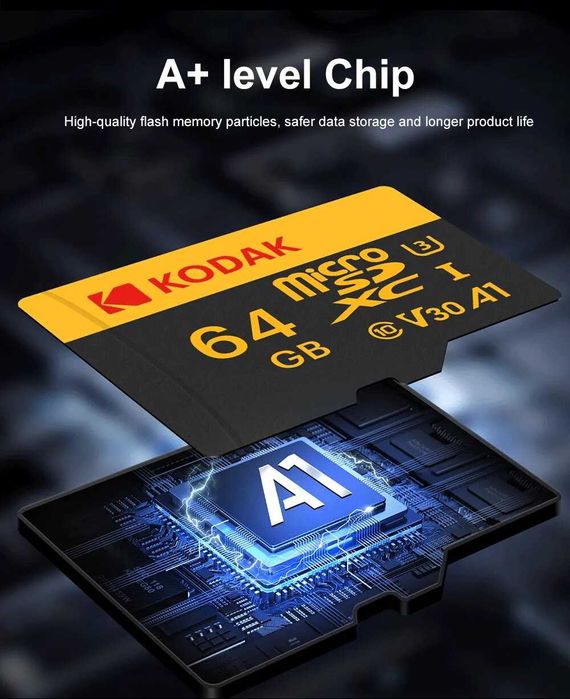 64 Gb !!! Високошвидкісна карта Kodak micro SD/TF U3 A1  64 gb оригі