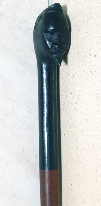 bengala africana - castão cara esculpida em madeira exótica