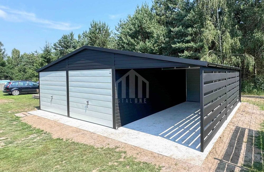 Garaż blaszany  6x6m + wiata 3m - brama drzwi okno rynny SO105