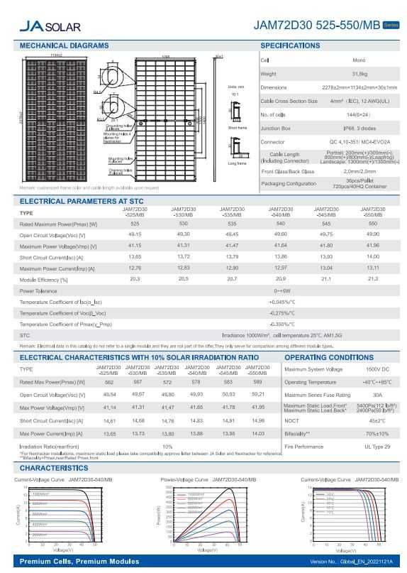 Panele fotowoltaiczne JA SOLAR 550W Bifacial srebrna rama