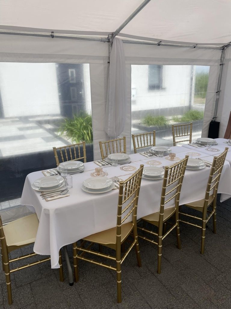 Wynajem namioty, krzesła Chiavari, stoły, dmuchańce, dmuchaniec.