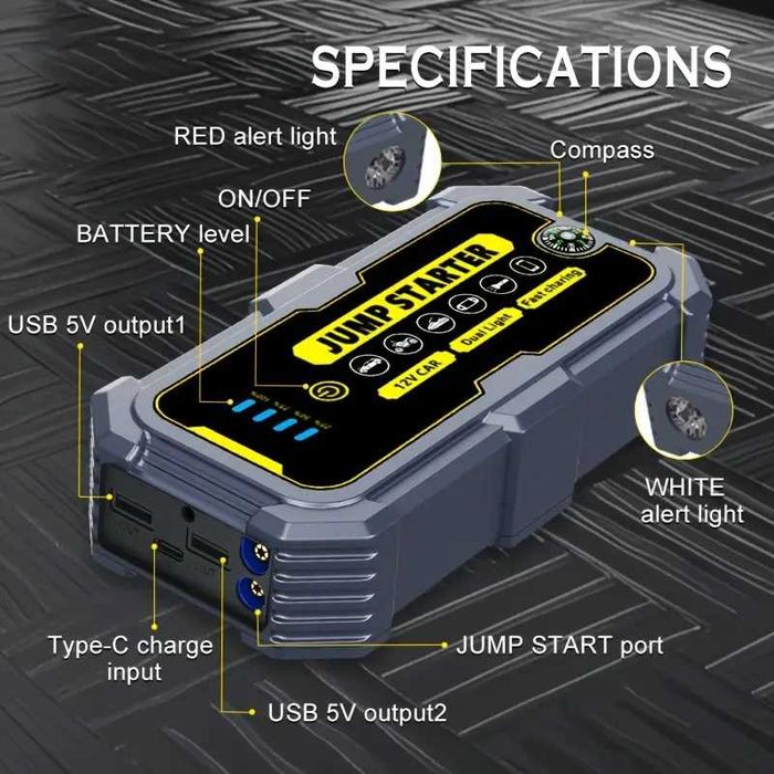 Пускозарядний пристрій Бустер для авто JUMP STARTER A1 1500A, 22200mWh