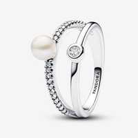 Anel Duplo Treated Freshwater Cultured Pearls & Pavé Pandora Prata925