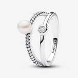 Anel Duplo Treated Freshwater Cultured Pearls & Pavé Pandora Prata925