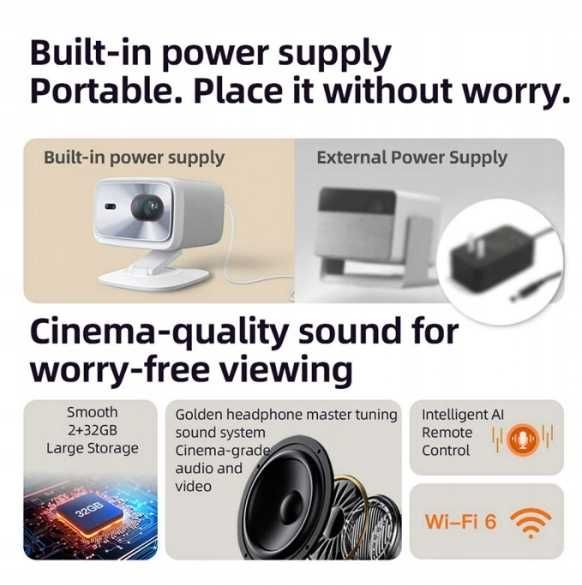Projektor Smart Lenovo Xiaoxin 100P 850 ANSI 1080P WiFi 6 Kino Domowe