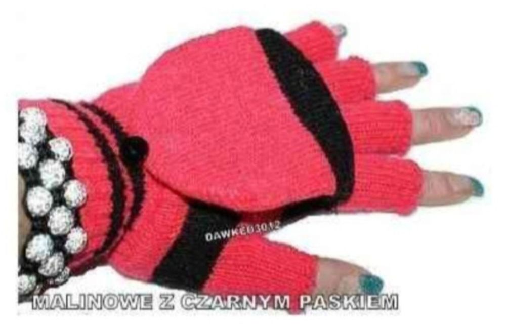 Mitenki z klapką kolor malinowy z czarnym paskiem