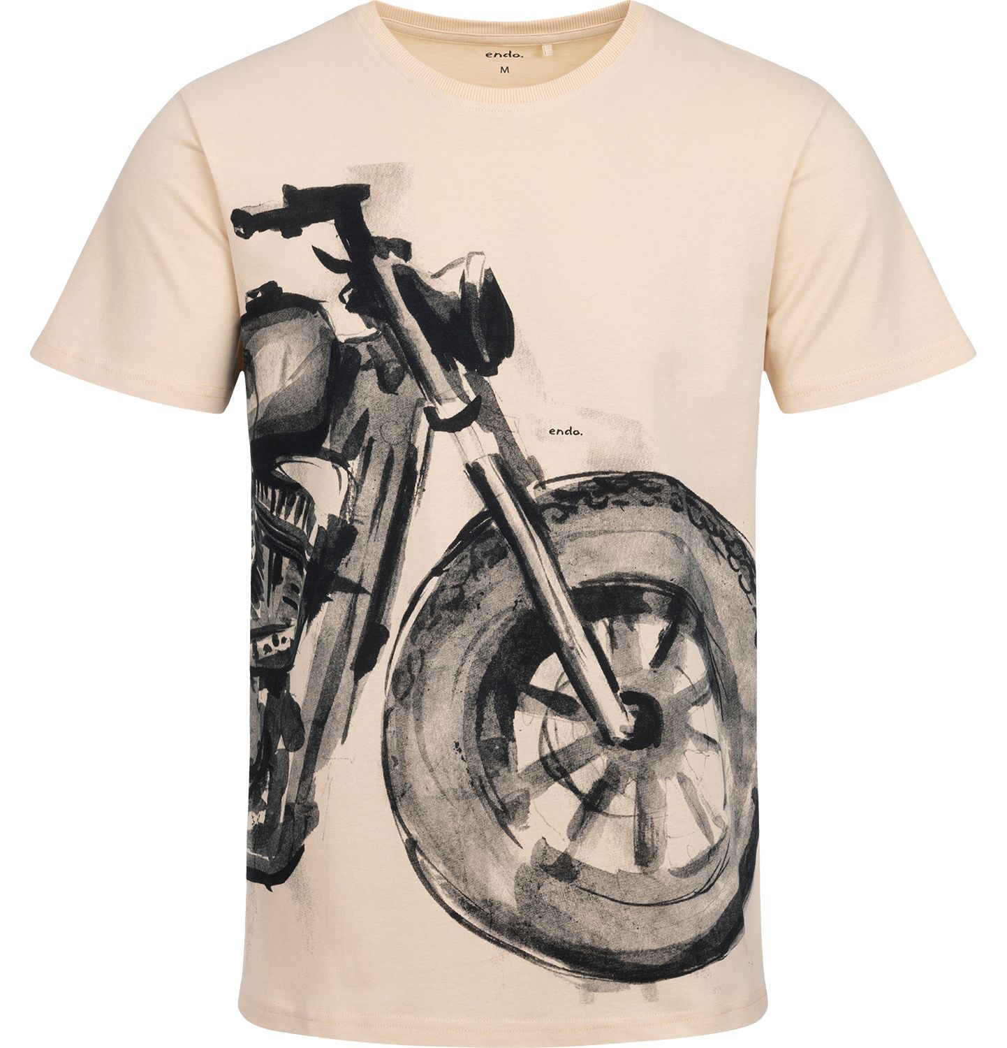 T-shirt Koszulka męska bawełna beżowy L z motocyklem bawełniana Endo