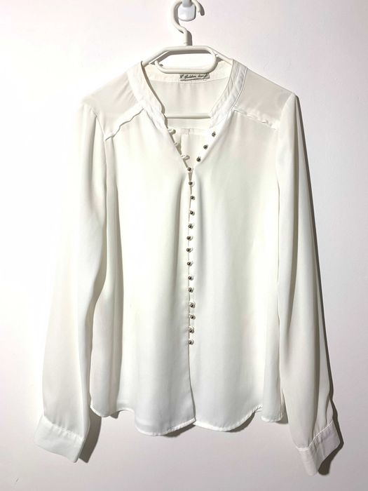 biała lejąca koszula S M elegancka do pracy biura luźna oversize basic