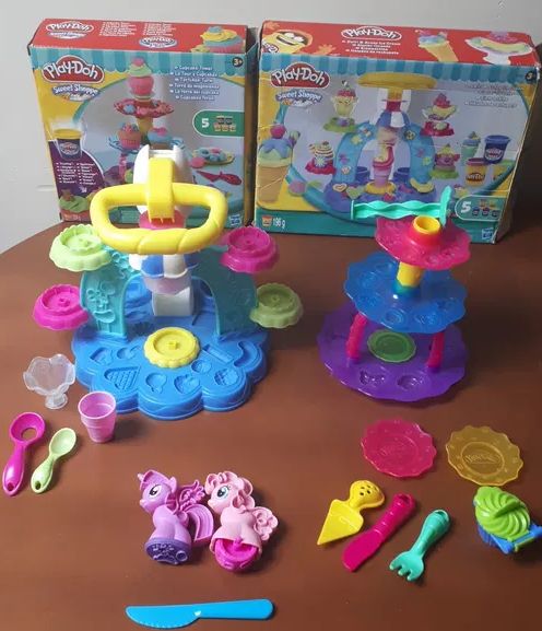 Play doh 3 zestawy: cukiernia, lodziarnia i 2 kucyki pony