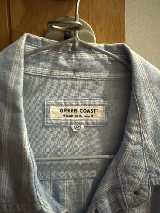 Camisa azul as riscas