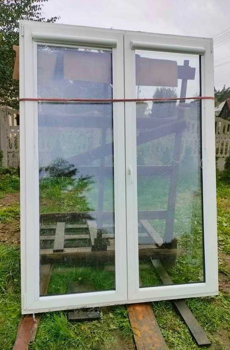 Okno tarasowe balkon 160 x 219 białe/złoty dąb ruchomy słupek 2-szybow