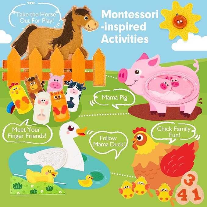 Sensoryczna zabawka Montessori hahaland książka manipulacyjna farma
