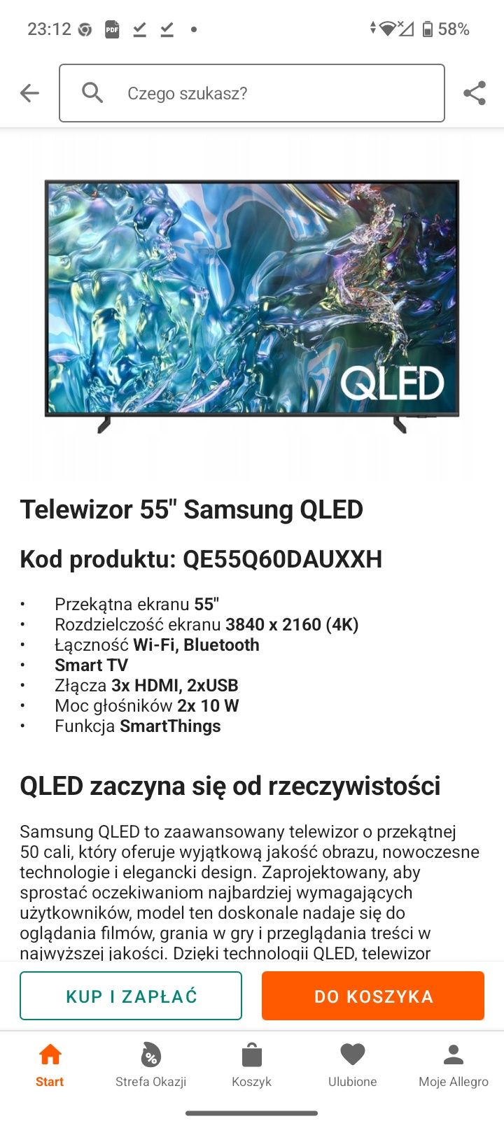 Telewizor SAMSUNG QLED 4K 55 caki