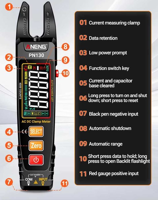 ANENG PN130 і ANENG PN130 PRO Струмовимірювальні кліщі Гарантія