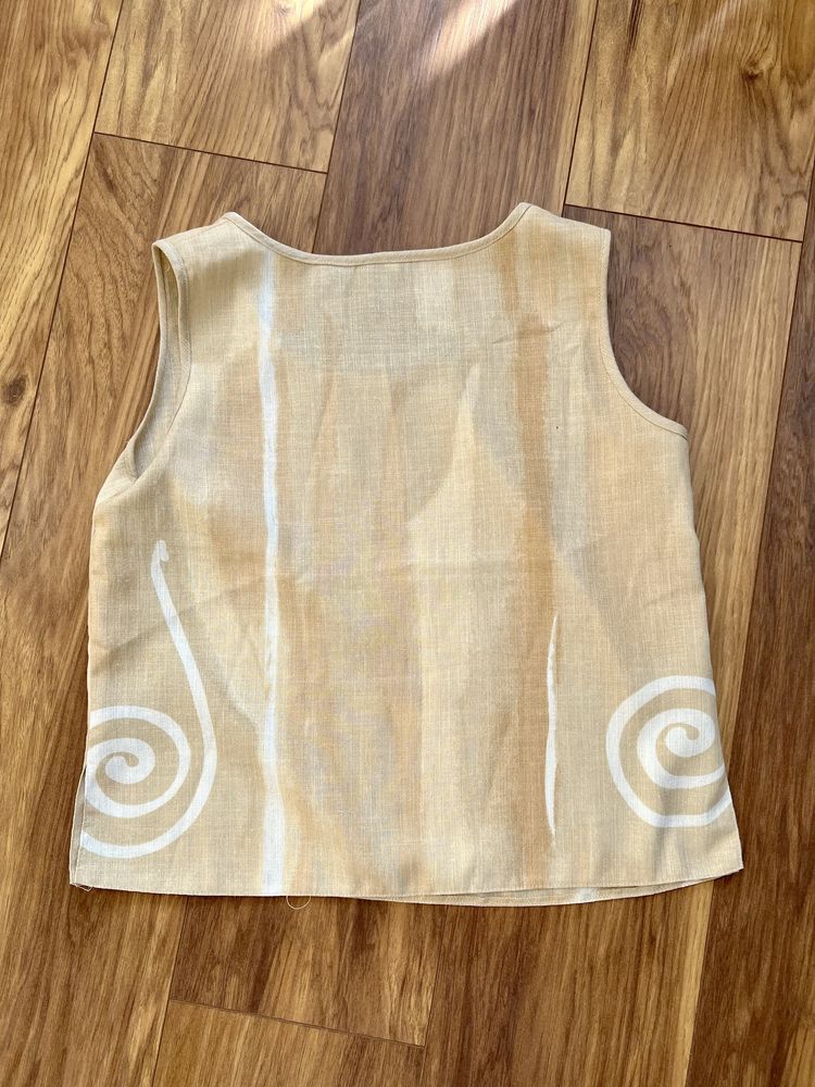 Lniany top na grubych ramiączkach L vintage beżowy boho ombre