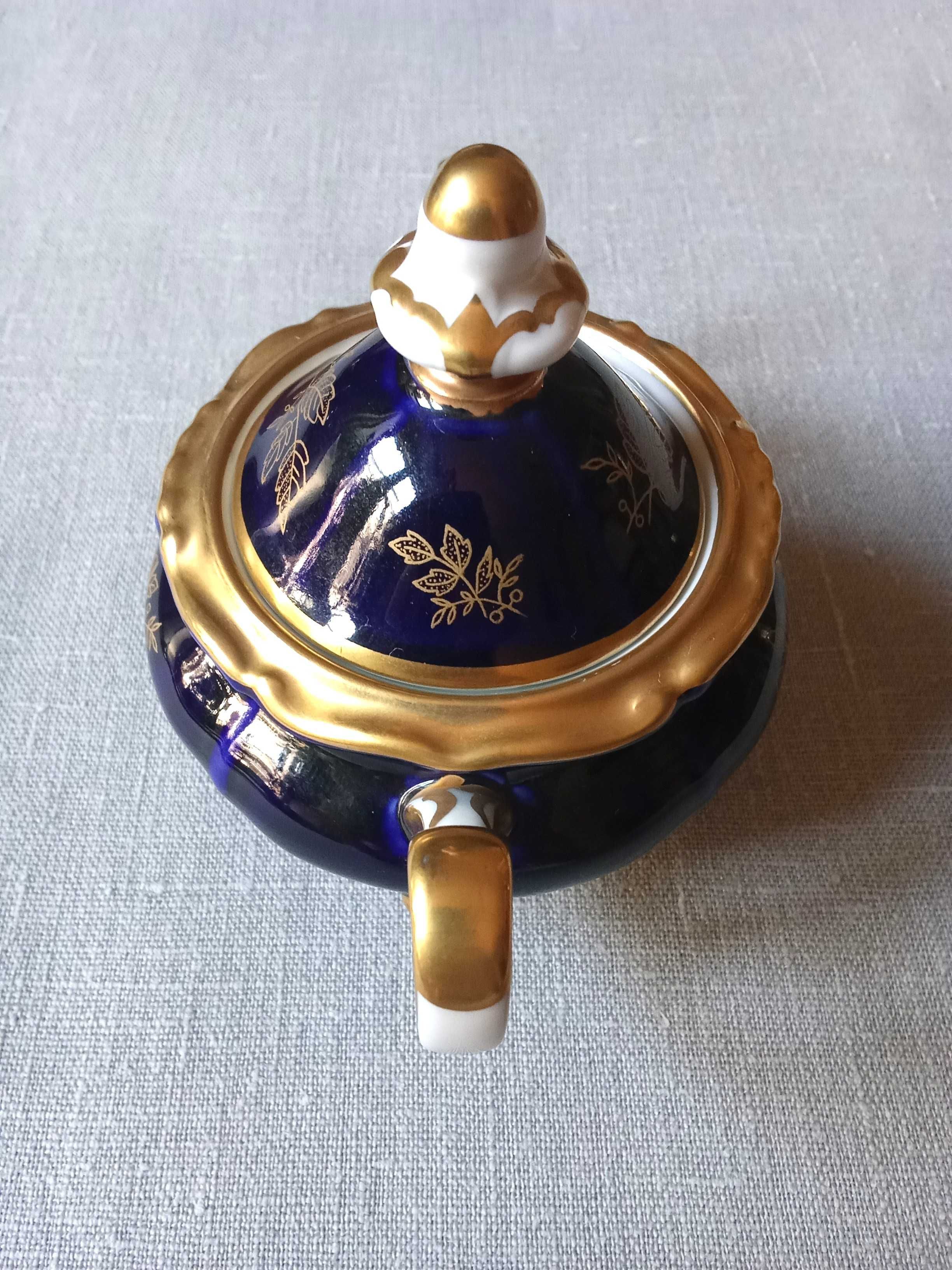Porcelanowy dzbanek i cukiernica  Weimar echt kobalt/złocenia