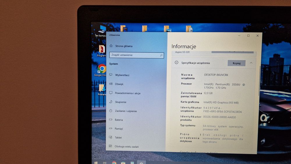 Acer Aspire V3-331 SSD, 12GB RAM, Windows 10, stan bardzo dobry