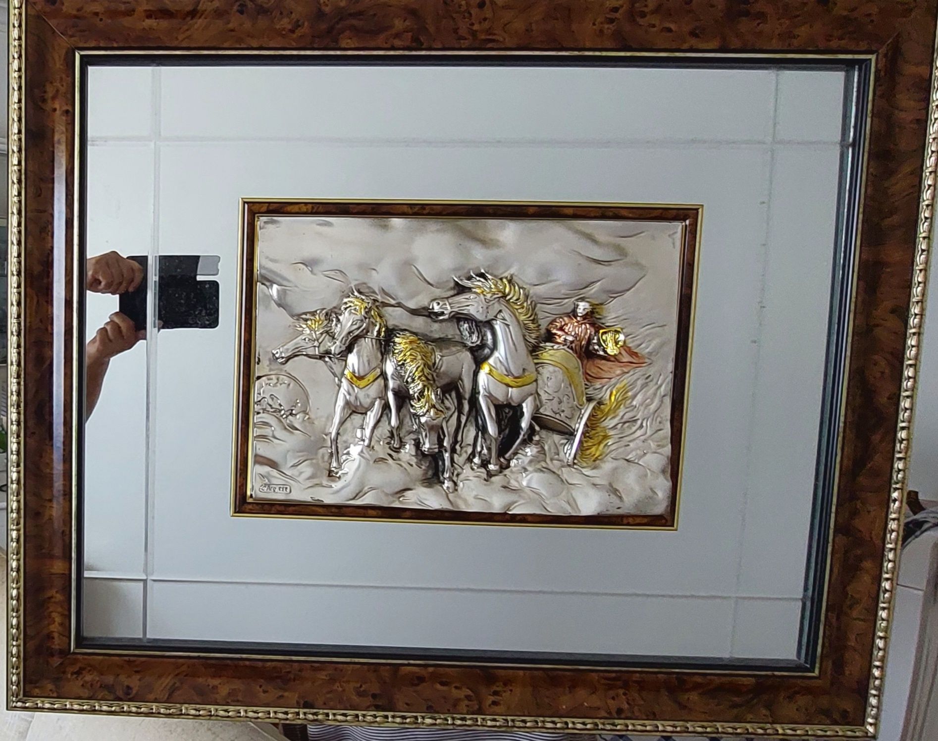 Quadro com espelho e escultura de cavalos em 3D - Creazioni artistiche