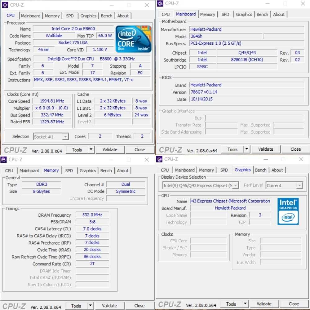 Мини ПК HP 64SSD+250HDD,8gbddr3,Wi-Fi,Bluetooth,E8600,Intel Graphics