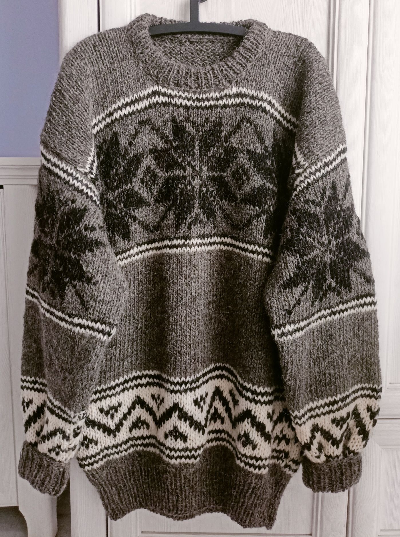 M L XL oversize wełniany sweter norweski handmade 100% wełna nowy