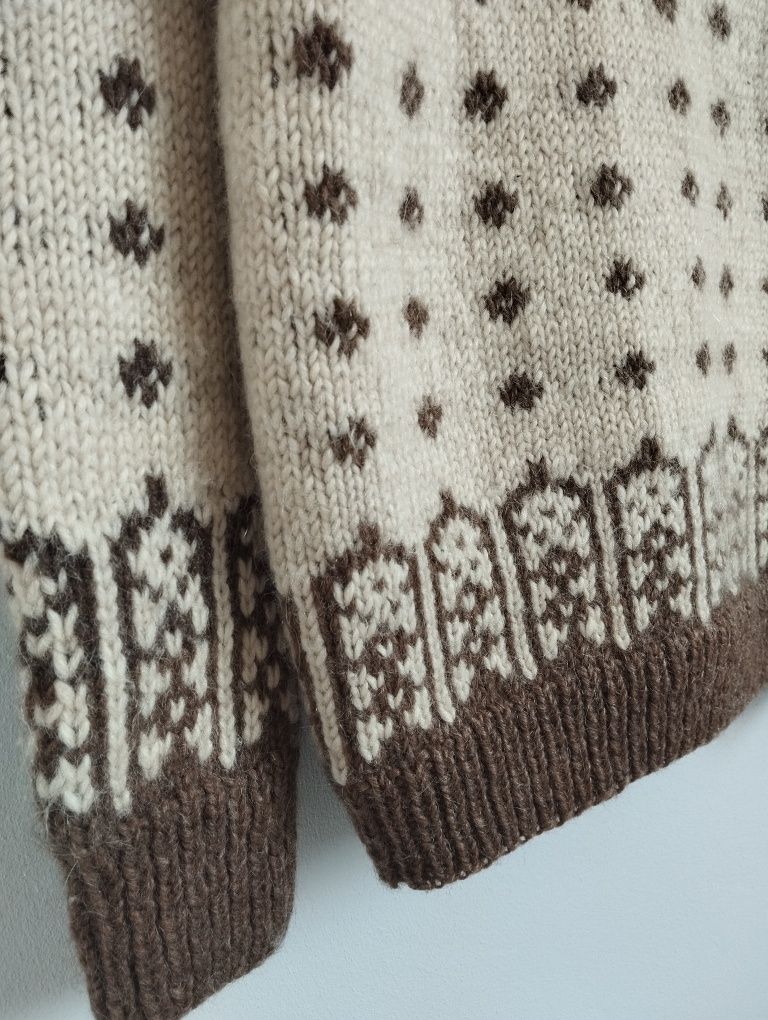 Ciepły sweter tunika z wełny handmade r. L/XL
