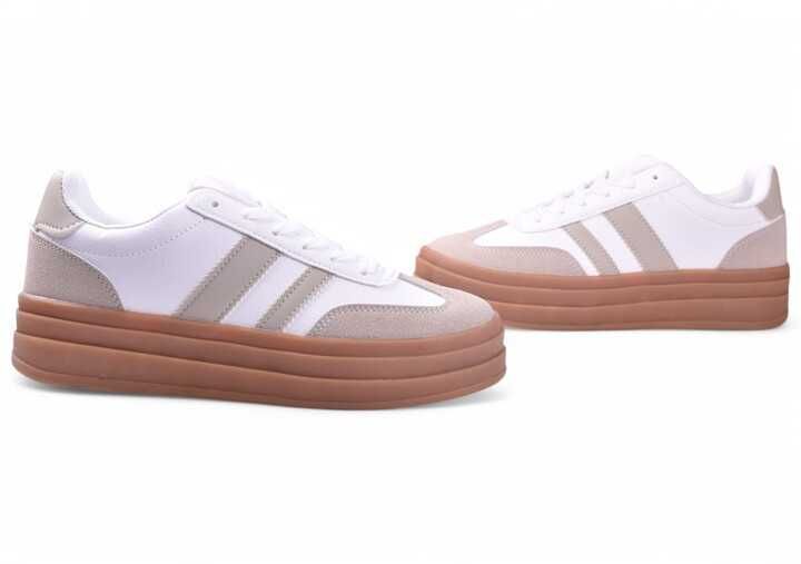 Buty Damskie Sportowe Sneakersy na platformie Gazelee biało-beżowe -41