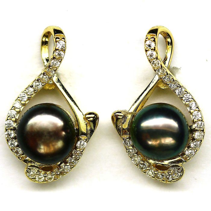 Cеребряные  серьги с серым жемчугом 6мм