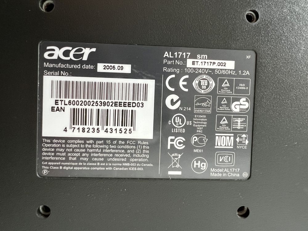 Ecran Acer Modelo A1717