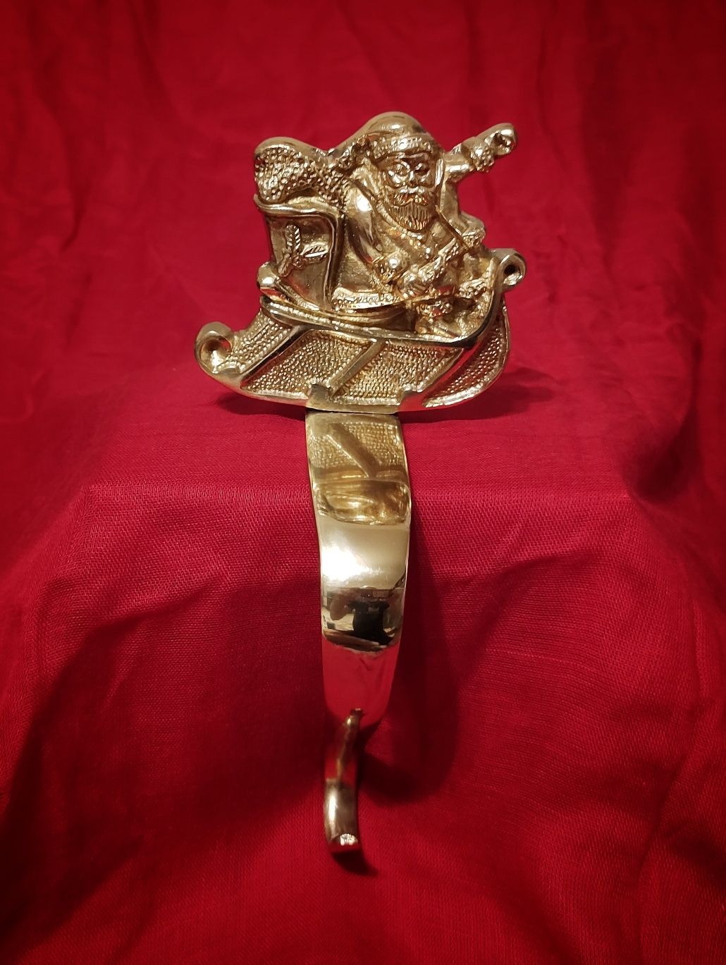 Wieszak, hak na skarpetę, Mikołaj. Brass Stocking Holder.