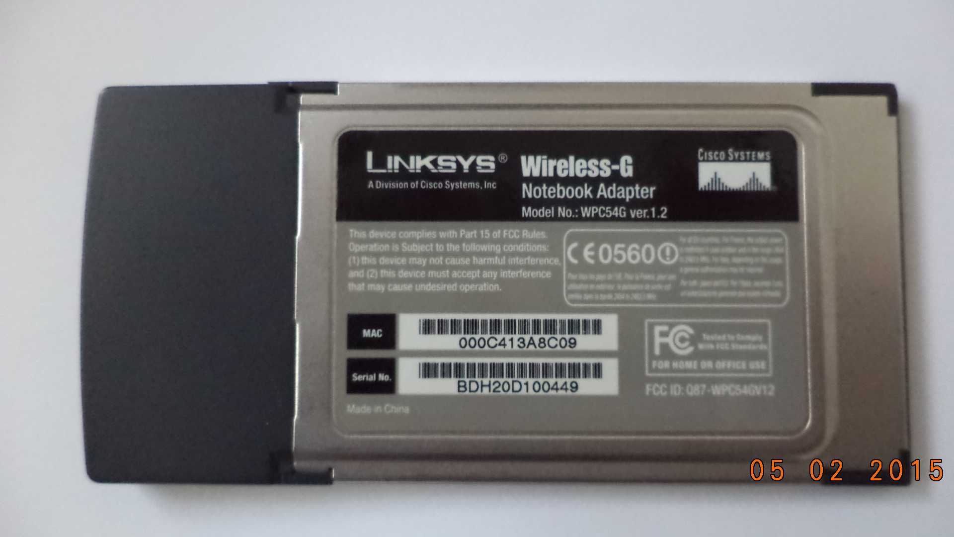 Wireless - G Notebook Adapter 2.4GHZ 802.11g - Linksys