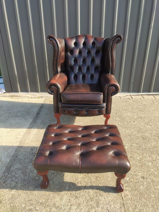 Fotel Chesterfield uszak+pufa- 100% skóra naturalna! Super stan!Okazja