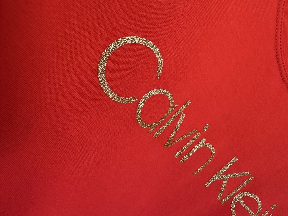 T-Shirt Calvin Klein złoty blyszczacy napis  S