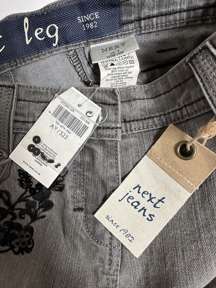 Unikatowe Vintage Jeansy Next Extra Long Straight Leg Z Haftami 36/S