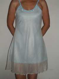 Sukienka błękitna, biały tiul, różyczki - sukienka na LATO 140-146