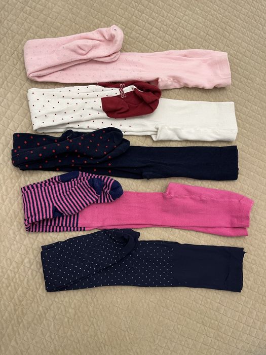 Zestaw rajstop dziewczęcych 122 bawełniane kolorowe kropki paski 5 szt