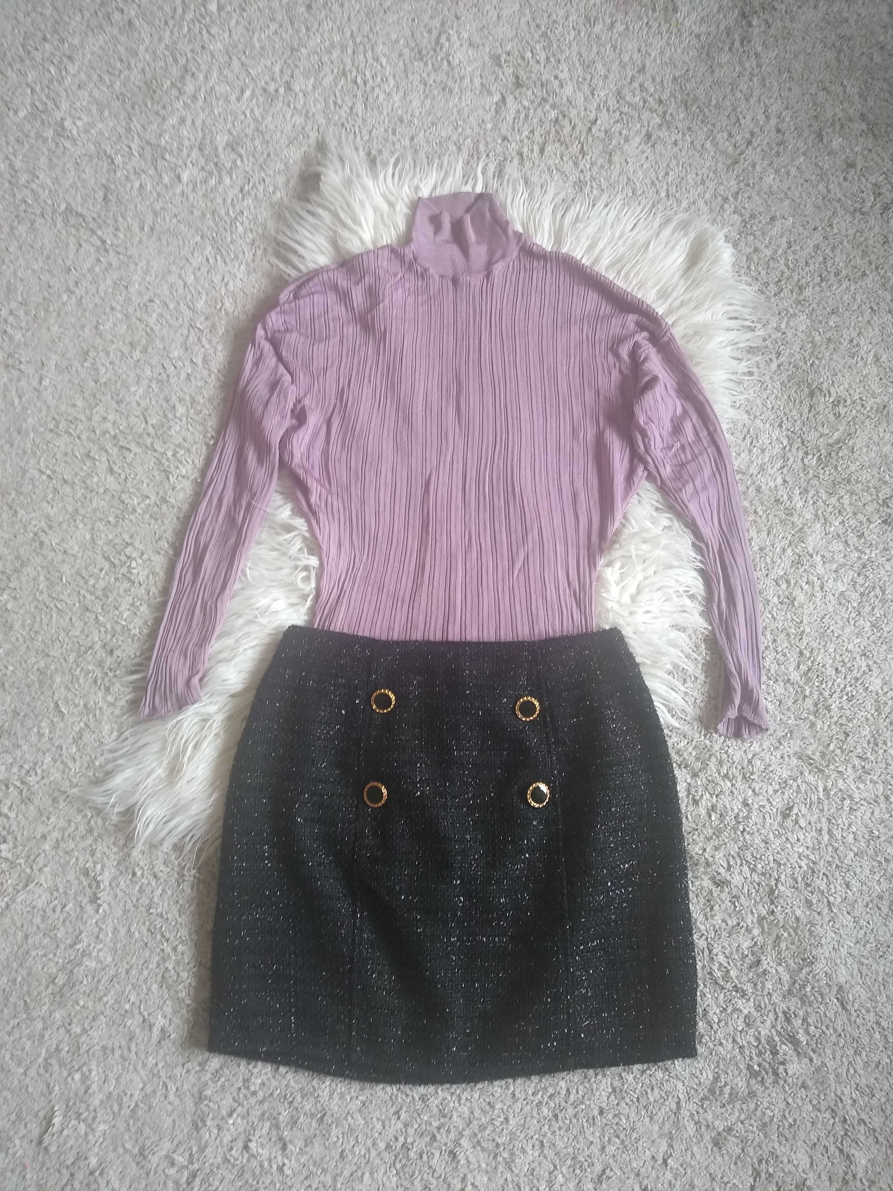 Dzianinowy sweter ze ściągaczami jasnoliliowy półgolf Zara
