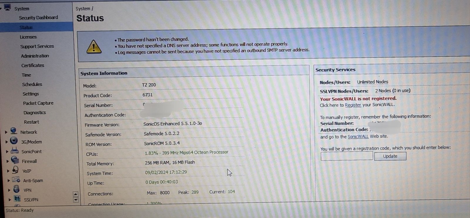 SonicWall TZ200 router / firewall / vpn