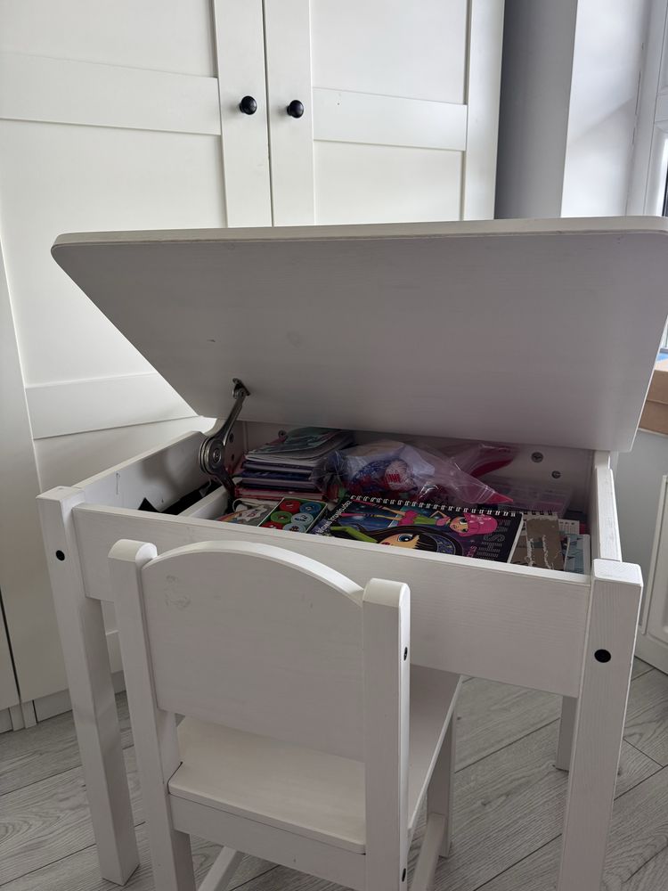 SUNDVIK Biurko dla dziecka + krzeselko IKEA do malowania ze schowkiem