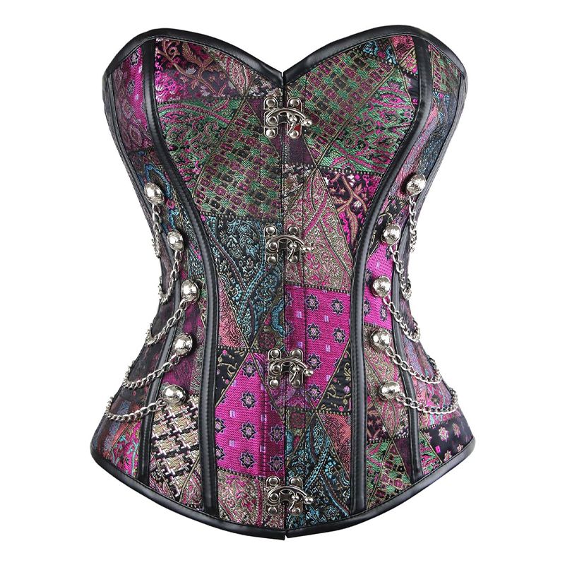 Damski wzorzysty gorset zdobiony łańcuszkami ze stringami 2XL/3XL