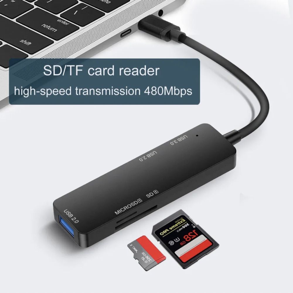 Adaptador 3 USBs + Cartões SD micro SD